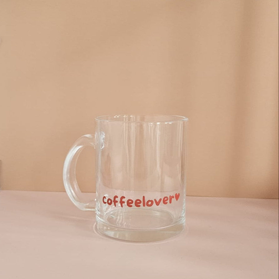 Coffeelover Glastasse aus Glas, UV‑DTF bedruckt, 300 ml, perfekt für Kaffee, Tee oder heiße Schokolade.