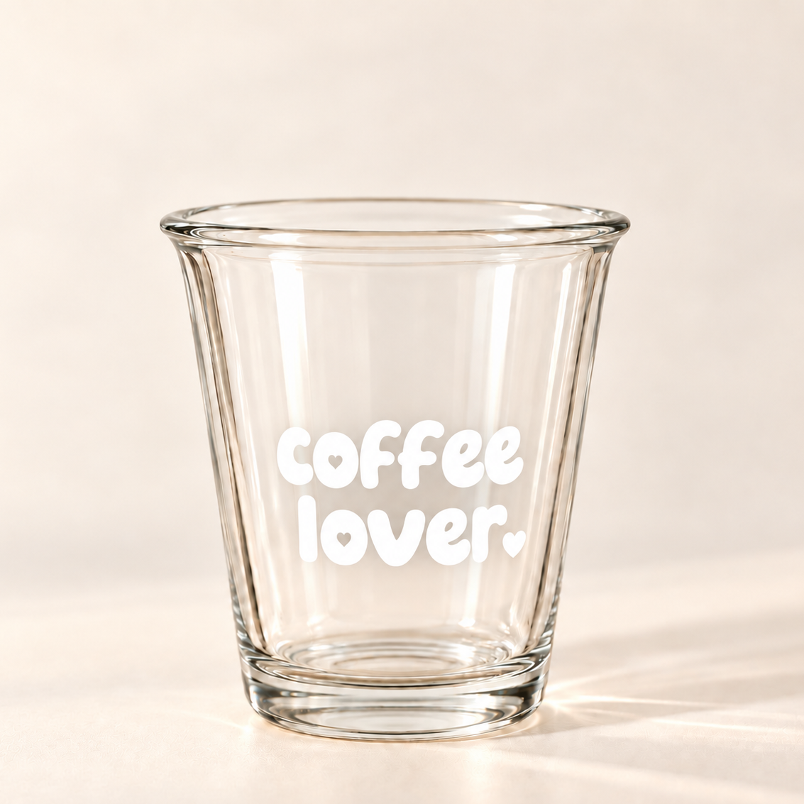 Coffee Lover Kaffeeglas aus Klarglas mit weißem Schriftzug