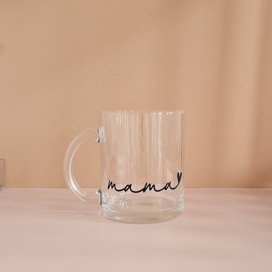 Mama Glastasse aus Glas, UV‑DTF bedruckt, 300 ml, perfekt für Kaffee, Tee oder heiße Schokolade.