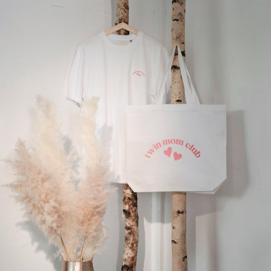 T-Shirt & Shopper mit Twin Mom Club Aufdruck im Set für Zwillingsmamas