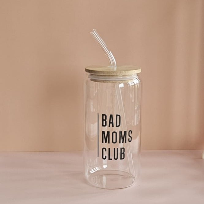 Bad Moms Club Trinkglas 500 ml, handgemacht, UV‑DTF bedruckt, personalisierbar, Geschenk für Mamas & Self-Care