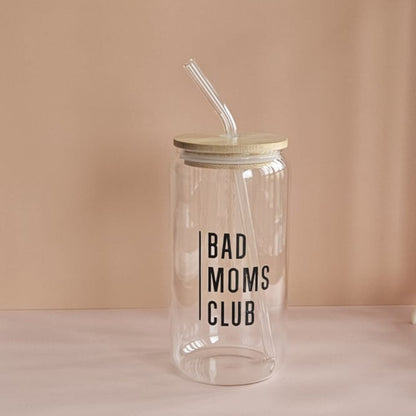 Bad Moms Club Trinkglas 500 ml, handgemacht, UV‑DTF bedruckt, personalisierbar, Geschenk für Mamas & Self-Care