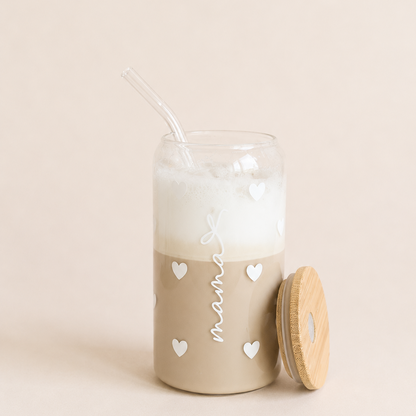 Mama Iced Coffee Glas mit Herzen
