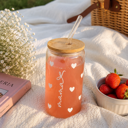 Mama Iced Coffee Glas mit Herzen