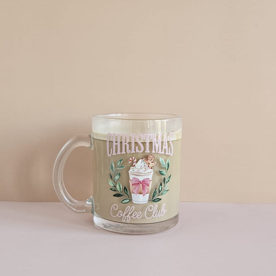 Glastasse mit Christmas Coffee Club Design – weihnachtliche Glas-Tasse für Kaffee oder Tee