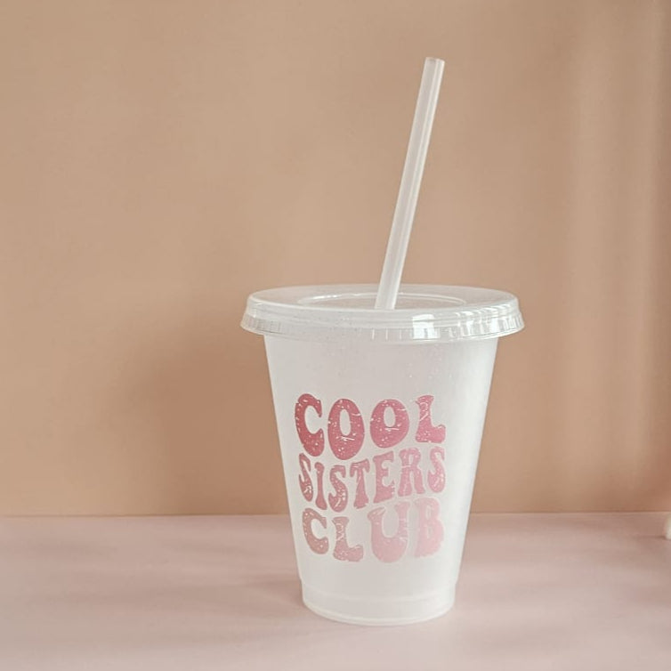 Glitzer Trinkbecher Cool Sisters Club, BPA-frei, handgemacht, Geschenk für große & kleine Schwestern