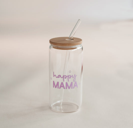 Happy Mama Trinkglas mit Glasstrohhalm
