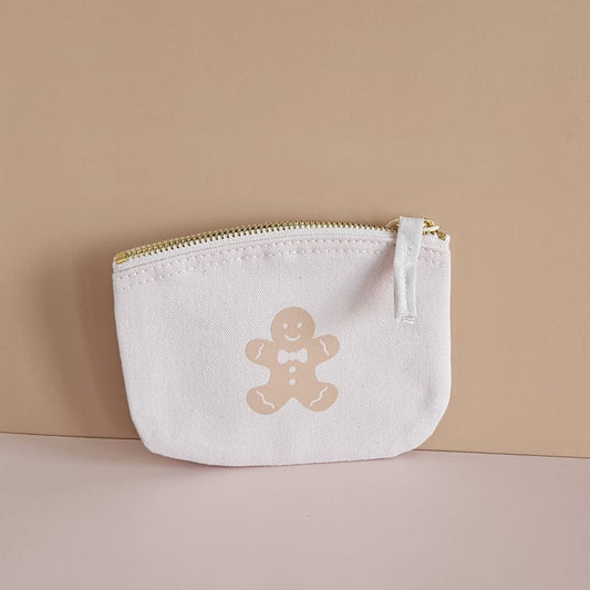 Rosa Täschchen aus 100 % Bio-Baumwolle mit Lebkuchenmann-Aufdruck – süßes Weihnachtsaccessoire - Oh Mifeli
