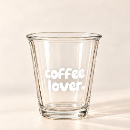Coffee Lover Kaffeeglas aus Klarglas mit weißem Schriftzug