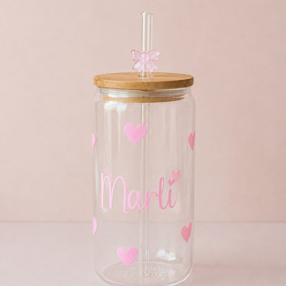 Personalisiertes Iced Coffee Glas mit Herzen