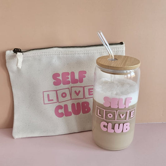 Self Love Club Kosmetiktasche groß in Natur mit Schriftzug