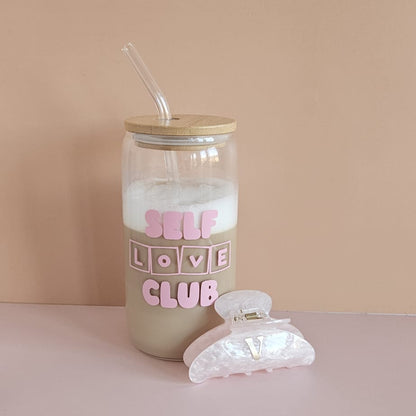 Self Love Club Trinkglas – Iced Coffee Glas mit Bambusdeckel