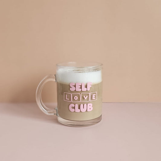 Glastasse mit Self Love Club aufdruck in rosa