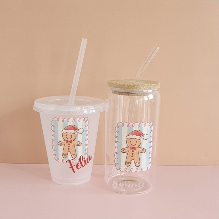 Set aus Gingerbread Trinkglas und personalisierbarem Kinder-Trinkbecher – weihnachtliches Mama & Mini Duo