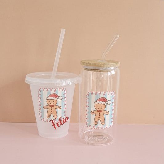 Set aus Gingerbread Trinkglas und personalisierbarem Kinder-Trinkbecher – weihnachtliches Mama & Mini Duo