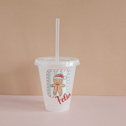 Personalisierbarer Kinder-Trinkbecher mit Gingerbread-Motiv, BPA-frei, Glitzer & Strohhalm – Weihnachtsdesign