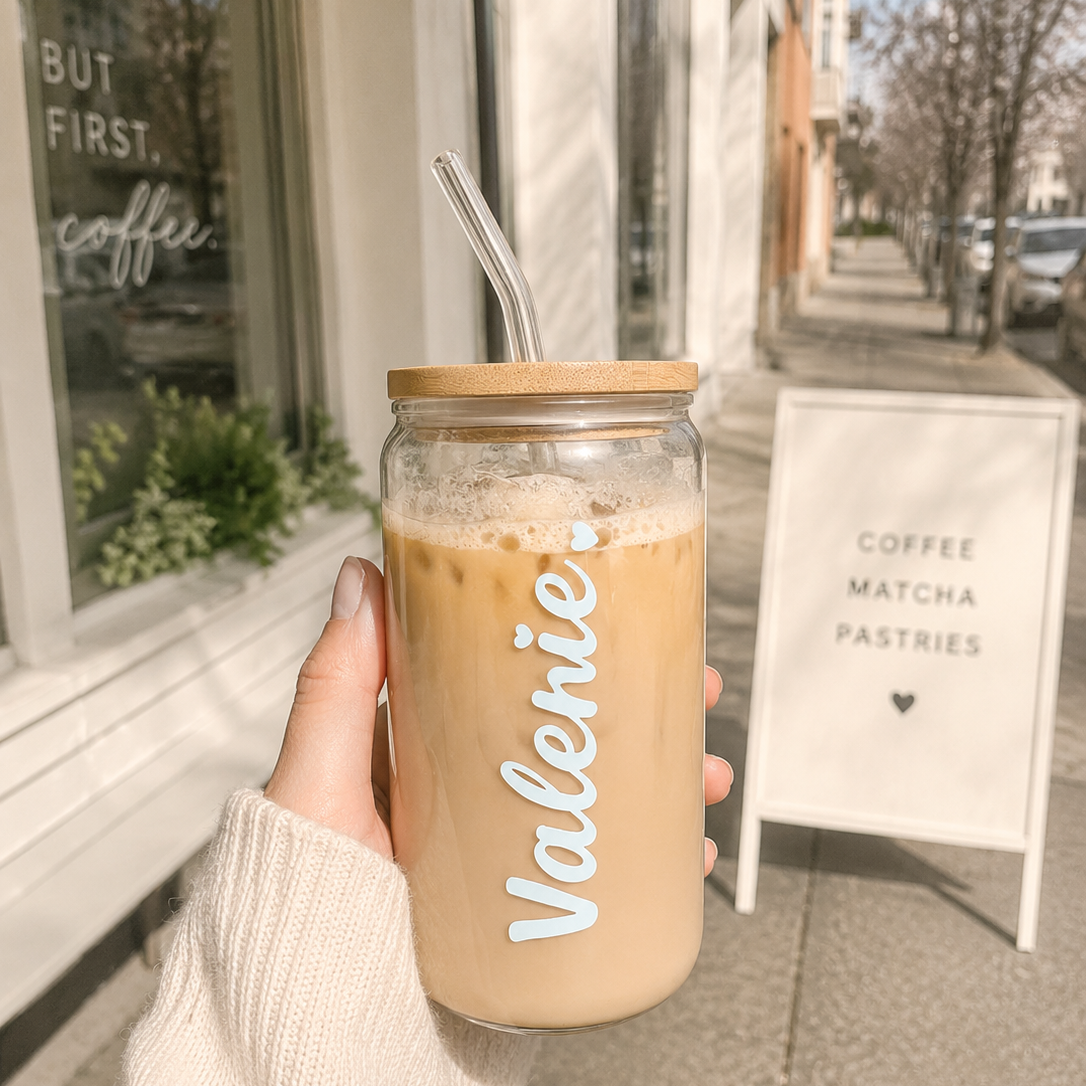 Personalisiertes Iced Coffee Glas mit Namen