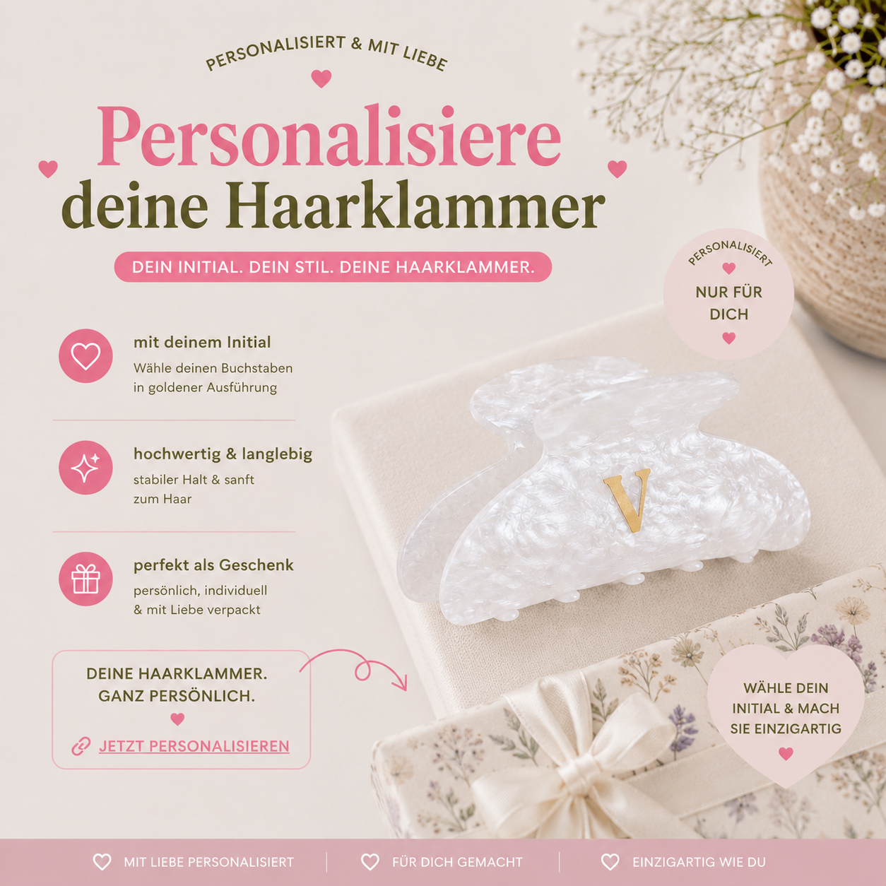 Personalisierte Haarklammer mit Buchstabe