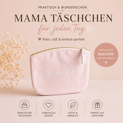 Muttertags Geschenkset mit Mama Glas oder Tasse, rosa Täschchen, Herz Spiegel in Geschenkbox