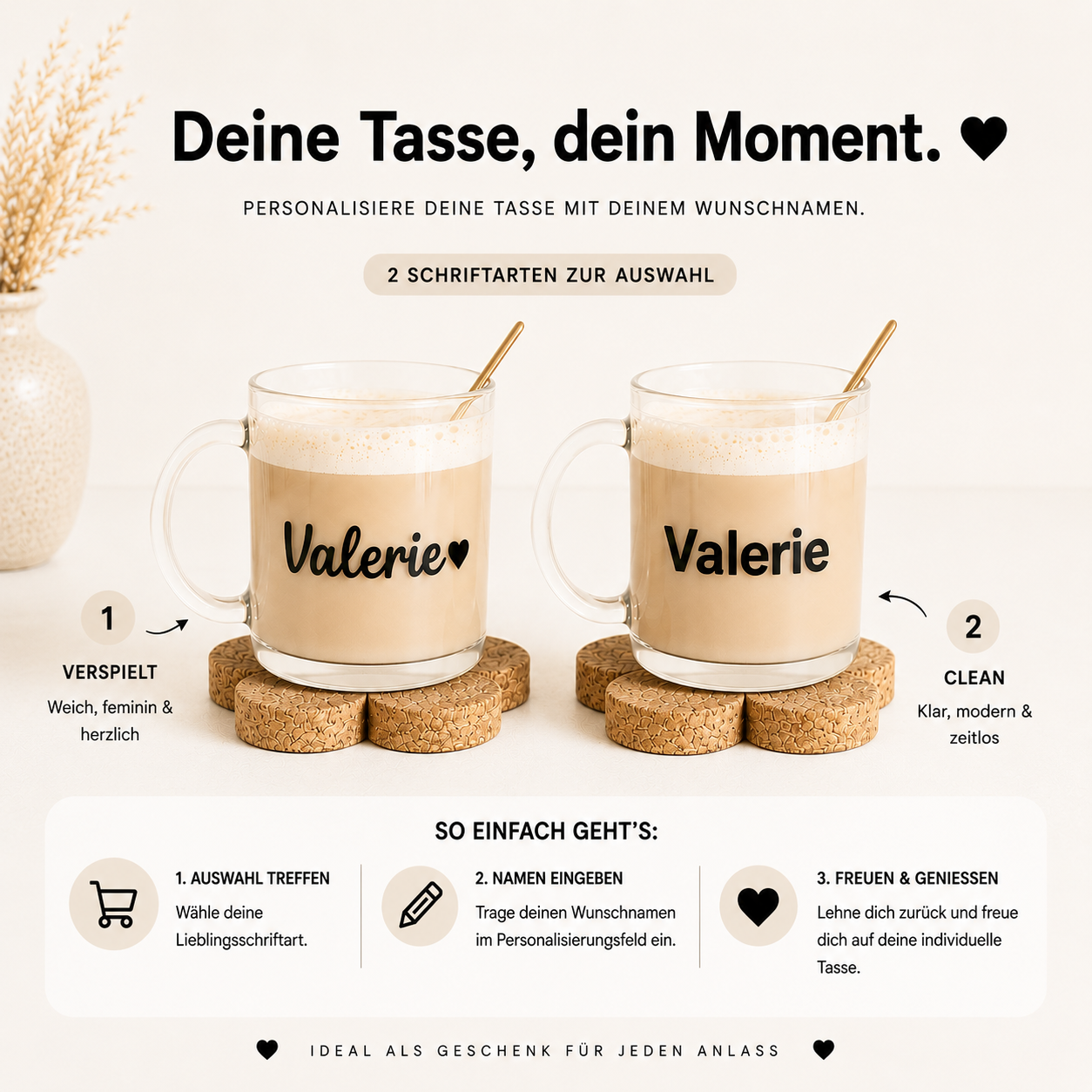 Personalisierte Glastasse mit Namen