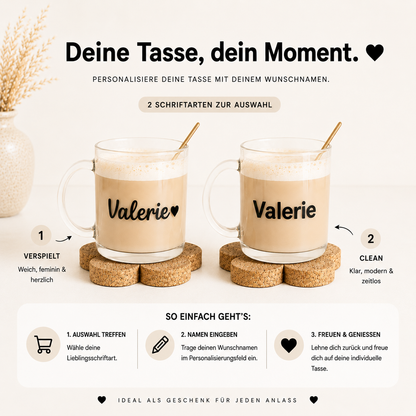 Personalisierte Glastasse mit Namen
